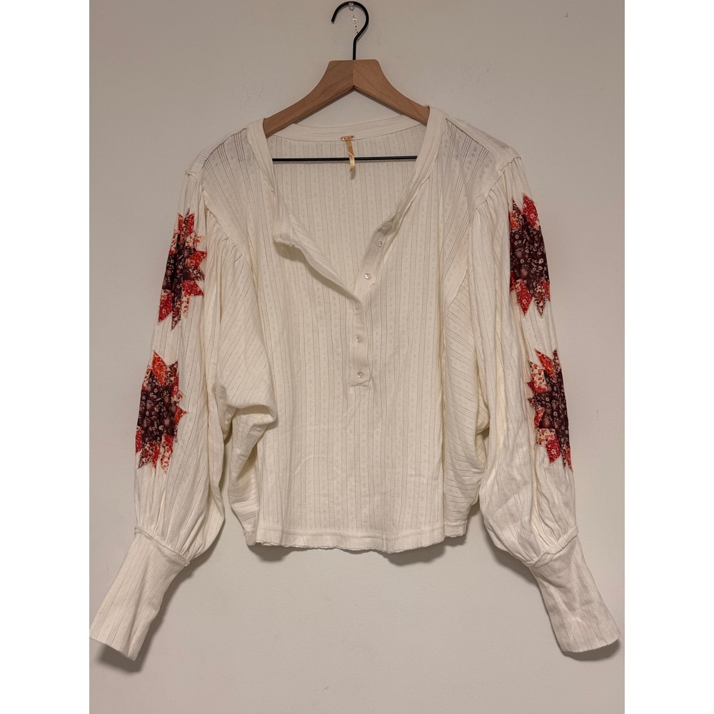 Free People Quinn Quilt Cuff Henley Top M - Picture 3 of 8